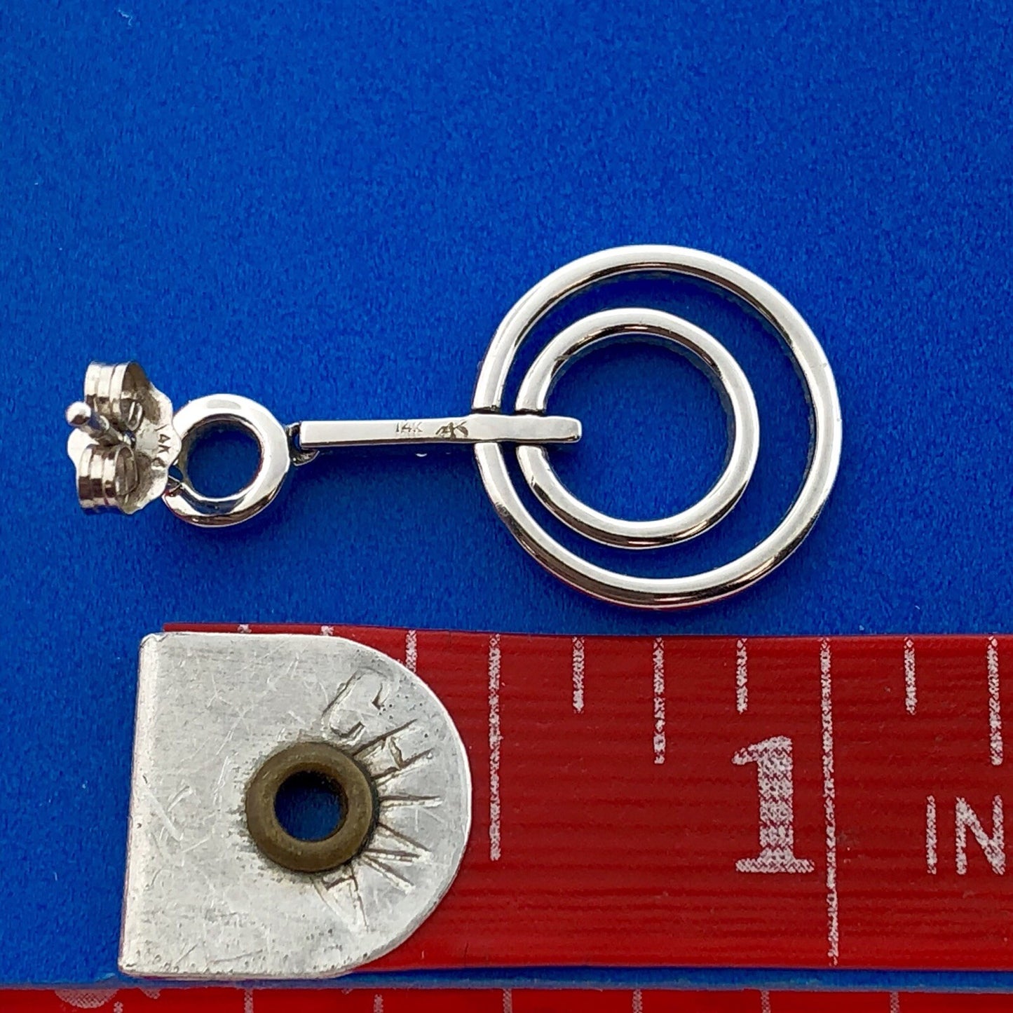14k White Gold Pave Diamond Circle Drop Earrings