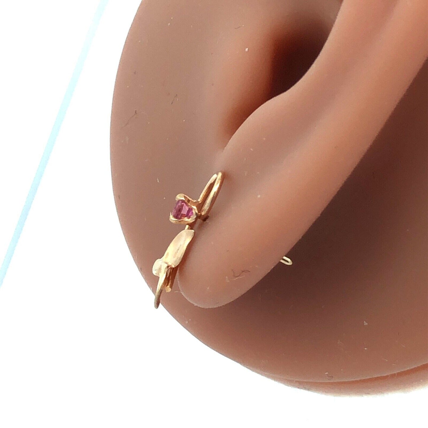 Designer PPC 14K Yellow Gold Ruby Floral Scroll Stud Earrings