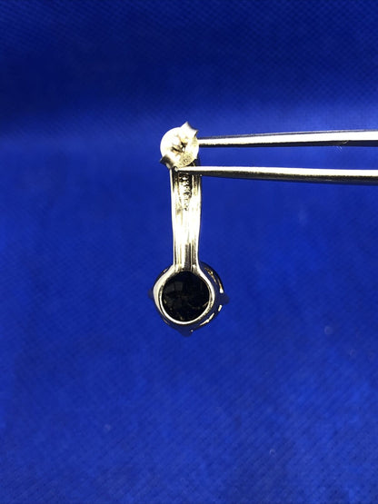 Designer RCJ 925 Sterling Silver Round Black Onyx Drop Stud Earrings