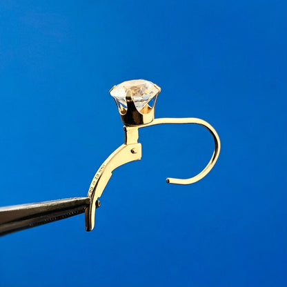 Designer 14k Yellow Gold Sparkling Round CZ Cubic Zirconia Leverback Earrings