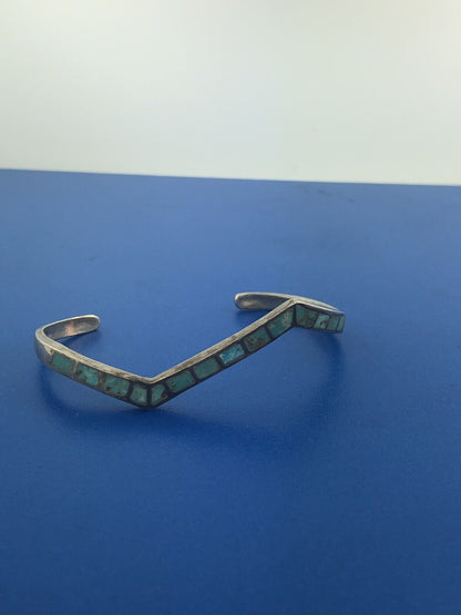 Vintage Native American 925 Sterling Silver Turquoise Modernist Cuff Bracelet