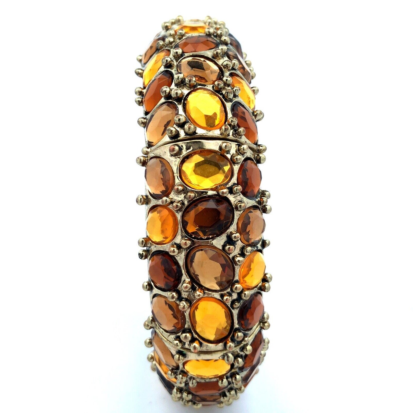 Fabulous Gold Tone Yellow Gold Amber Rhinestone Stretch Statement Cuff Bracelet