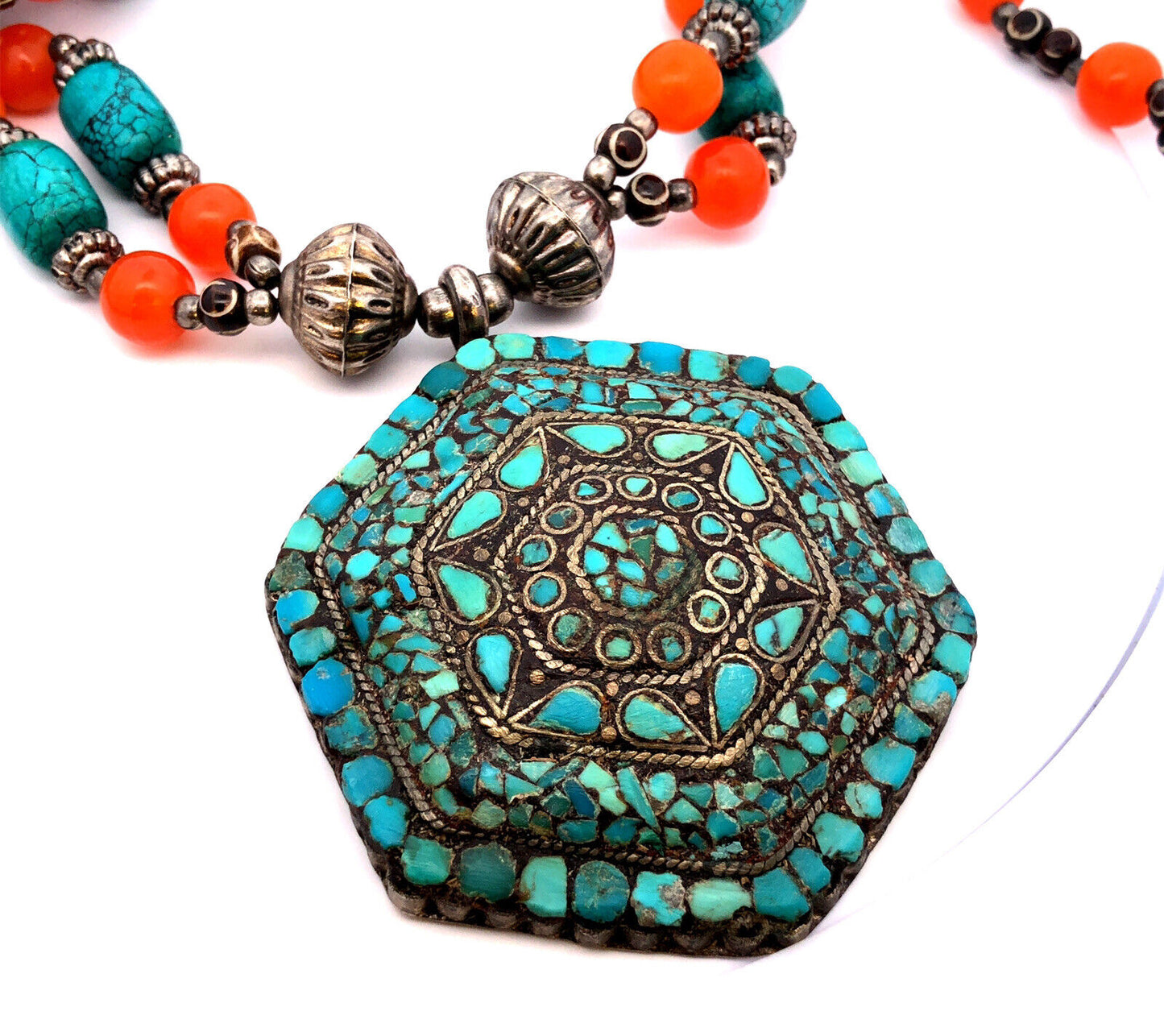 Vintage India Silver Plate Multi-Gemstone Turquoise Statement Beaded Necklace