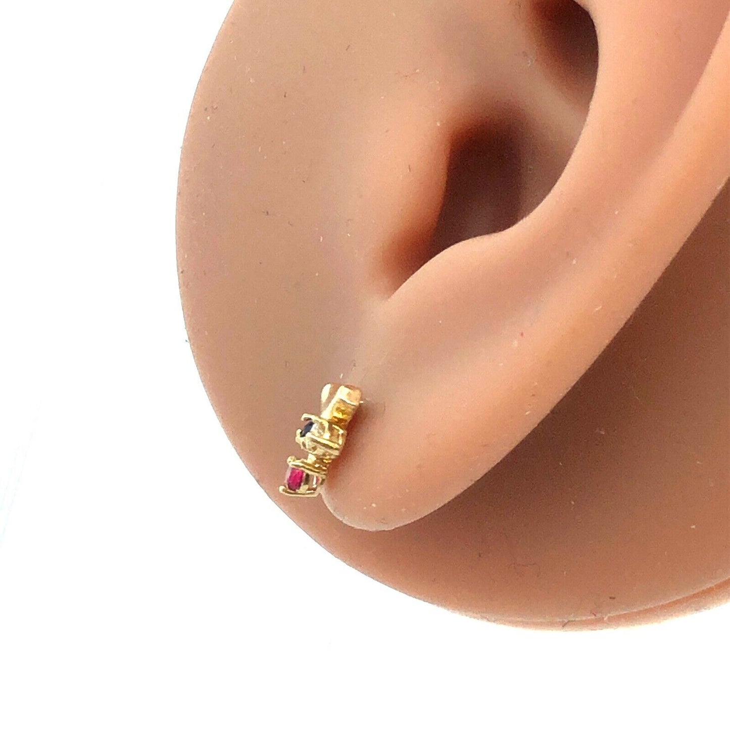 Vintage 14K Yellow Gold Sapphire Ruby Diamond Floral Cluster Stud Earrings