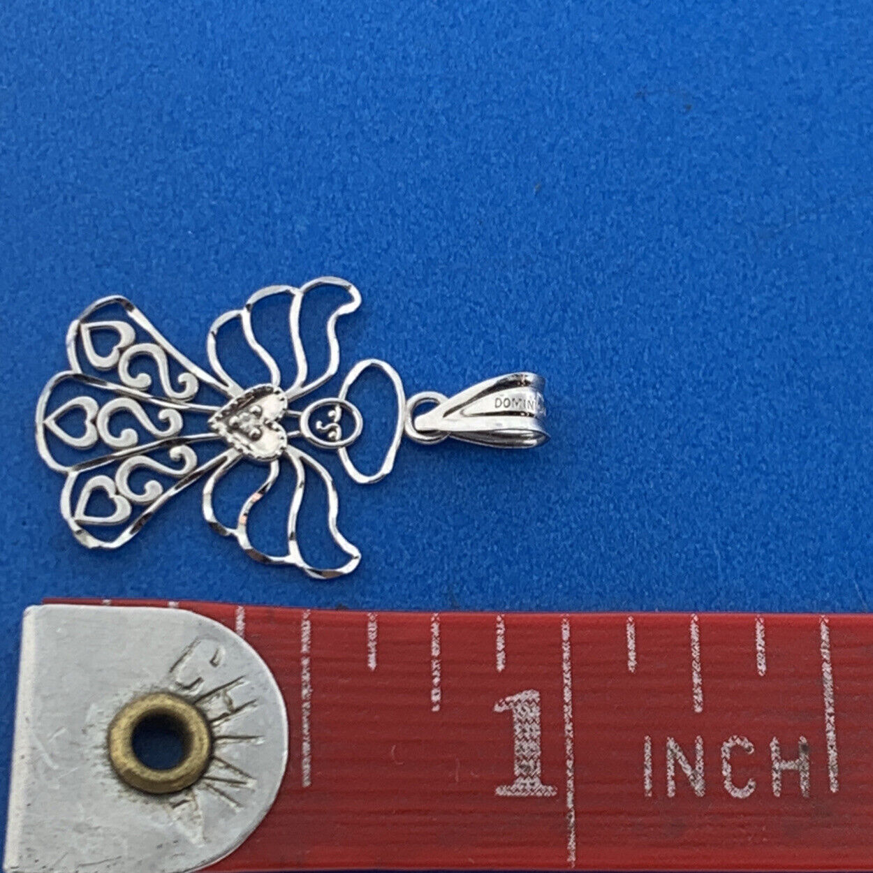 Michael Anthony MA 14K White Gold Diamond Heart Scroll Guardian Angel Pendant