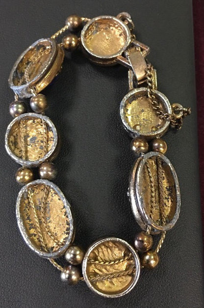 Vintage Fashion Gold Tone Multi Stone Hearts Statement Slide Charm Bracelet