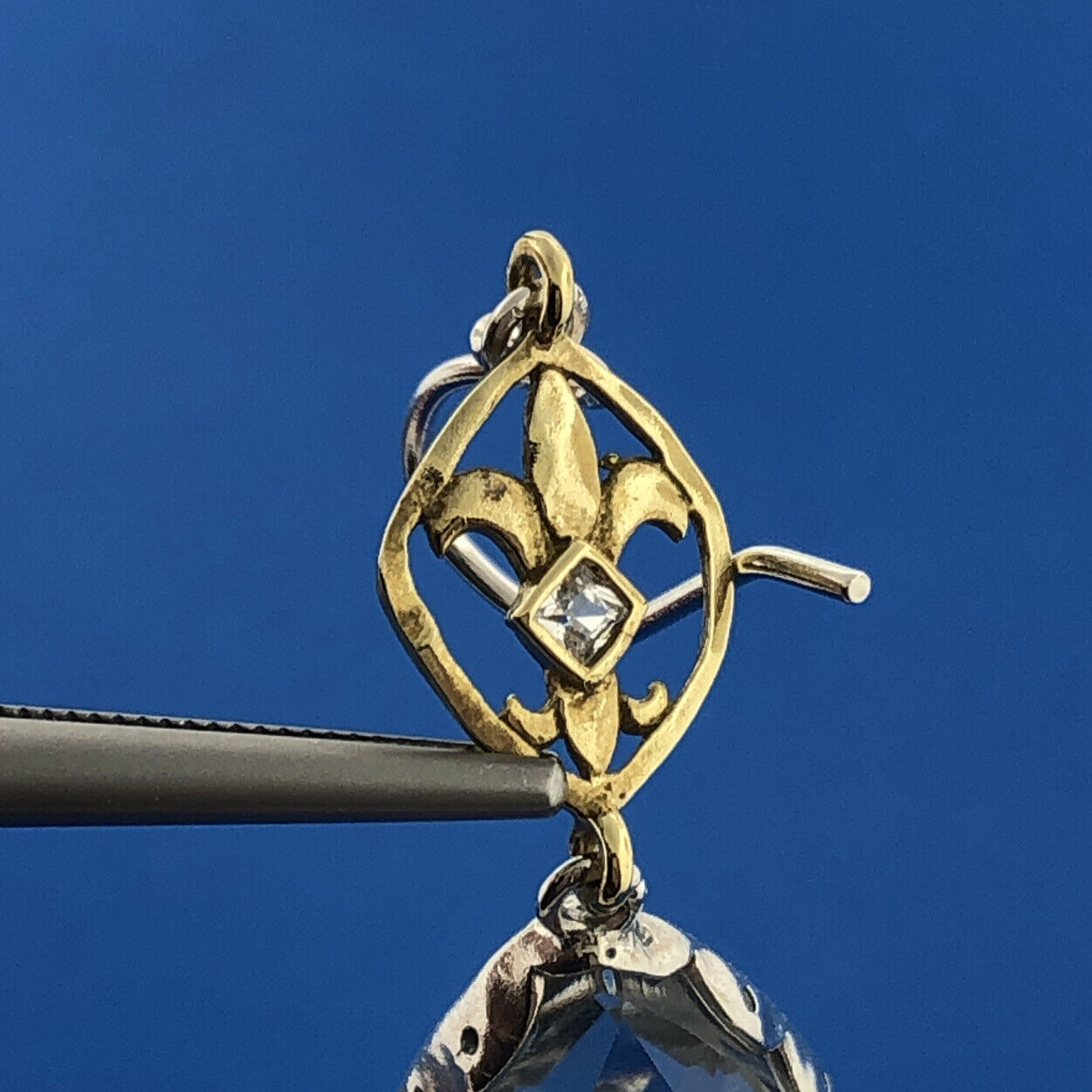 Silpada 925 Sterling Silver Brass White Topaz Glass Crystal Drop Dangle Earrings