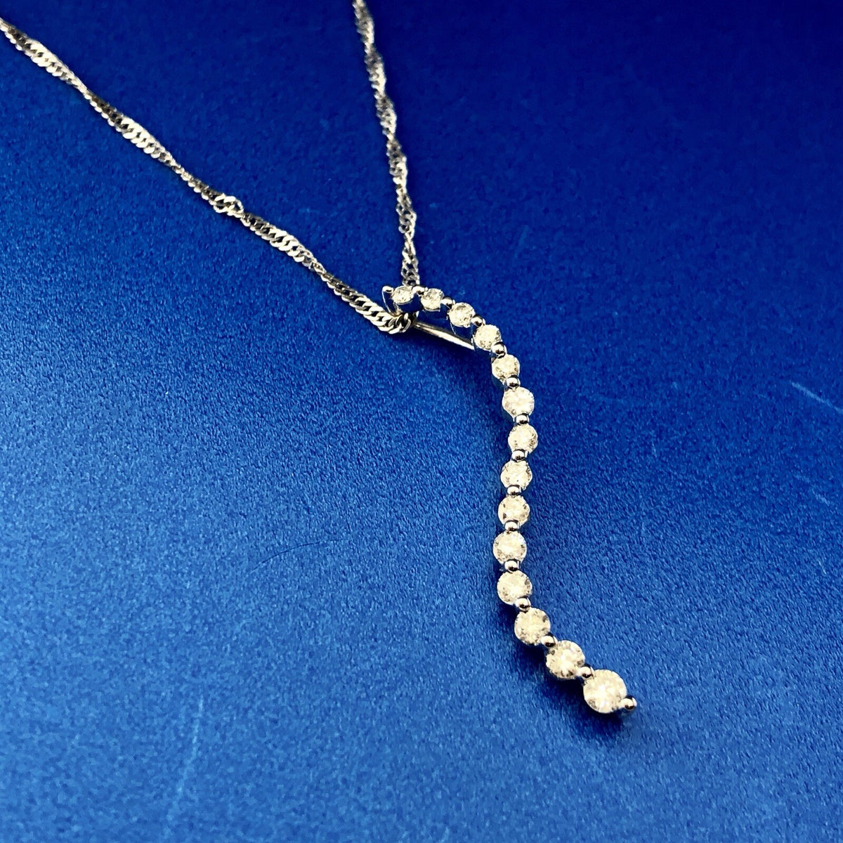 Designer 14K White Gold Diamond Love Infinity Eternity Bar Pendant Necklace