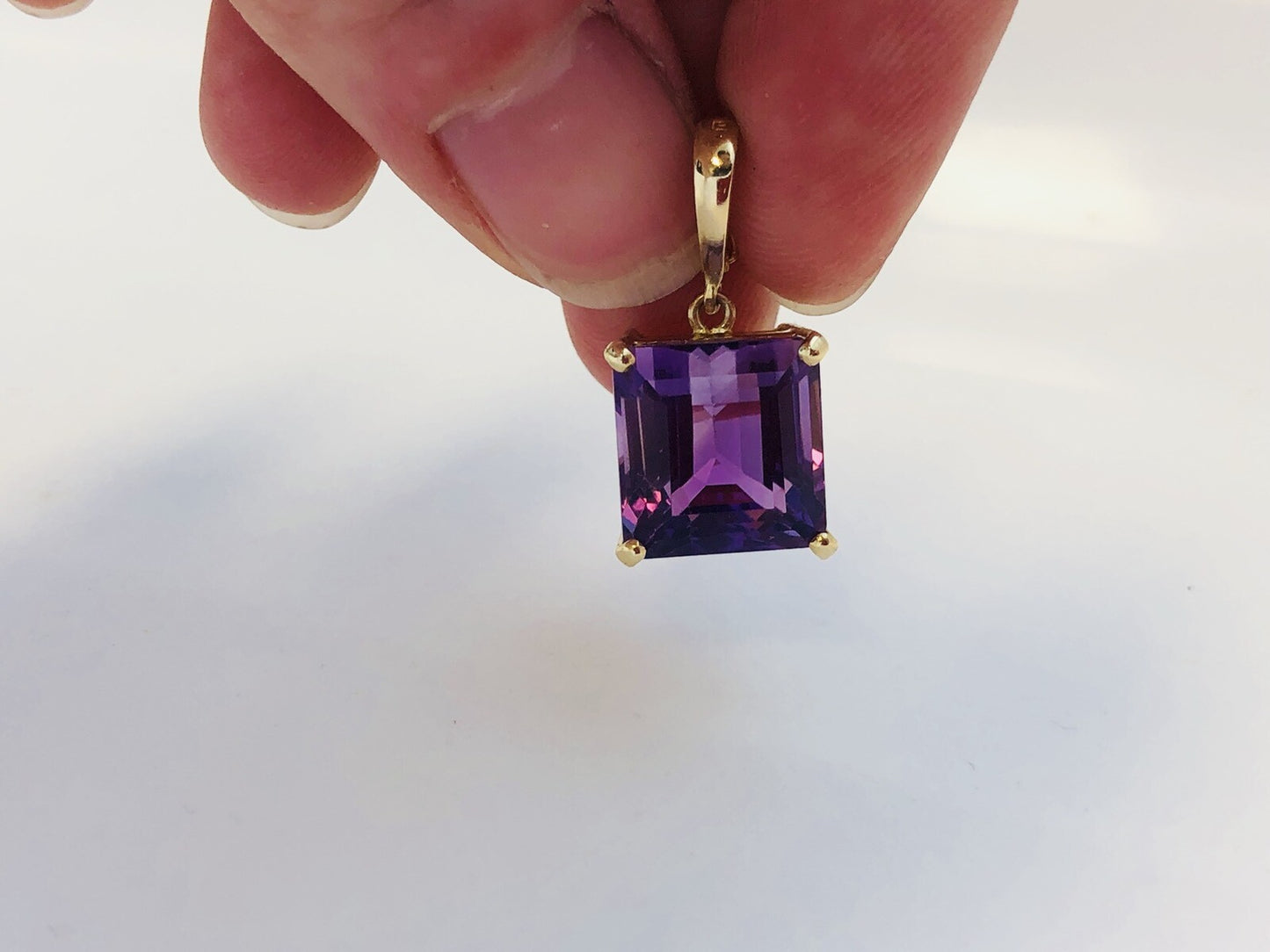 Designer 14K Yellow Gold Amethyst Solitaire Statement Pendant Enhancer