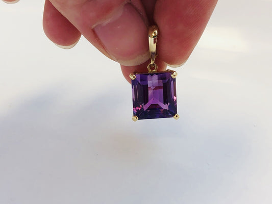 Designer 14K Yellow Gold Amethyst Solitaire Statement Pendant Enhancer