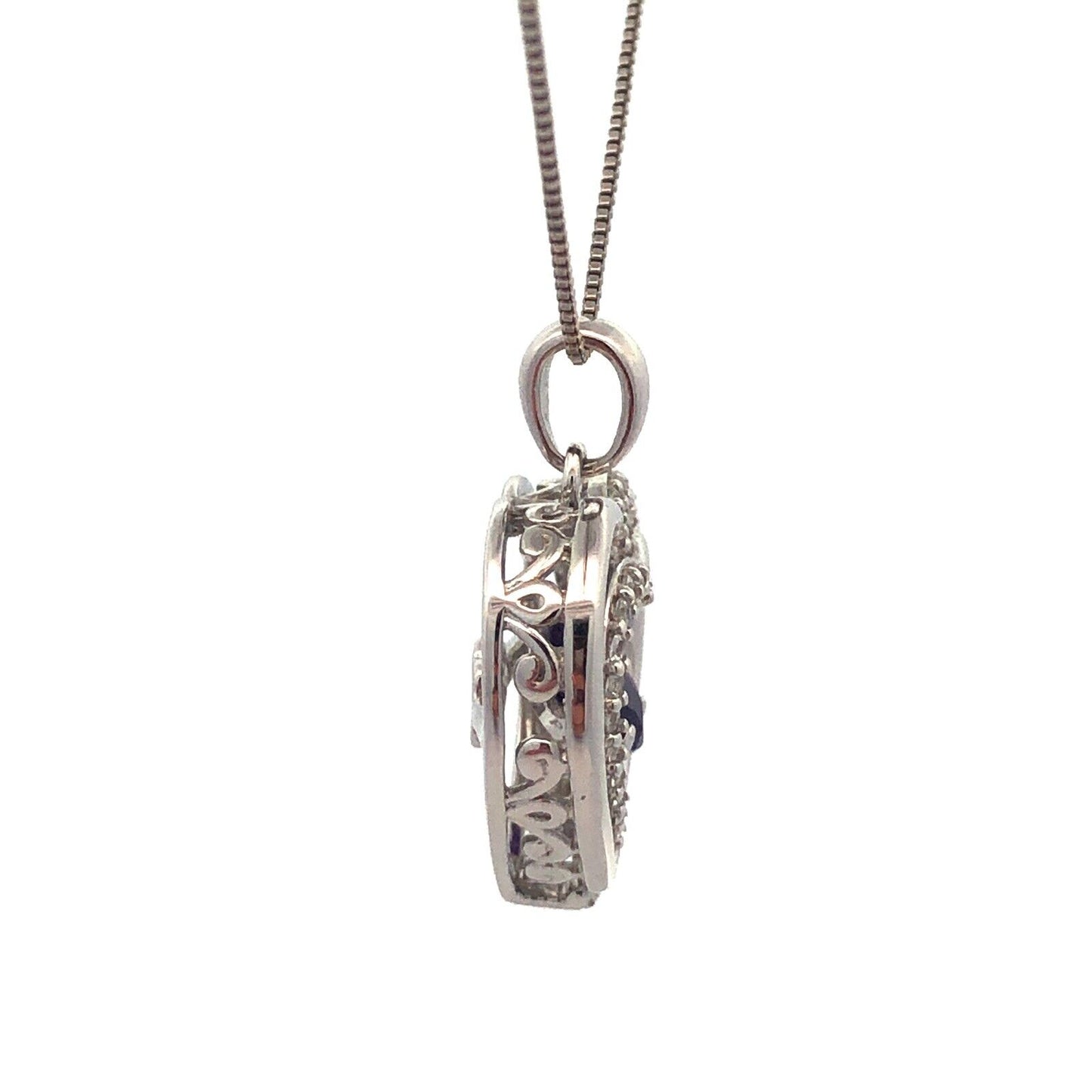 Designer  925 Sterling Silver Round Amethyst White Topaz Heart Pendant Necklace