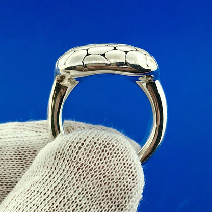 Retro Sterling Silver 925 Snakeskin Cobblestone Statement Rectangle Dome Ring