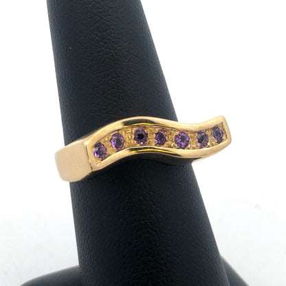 Modernist 14k Yellow Gold Italy Curved Amethyst February Anniversary Band Ring