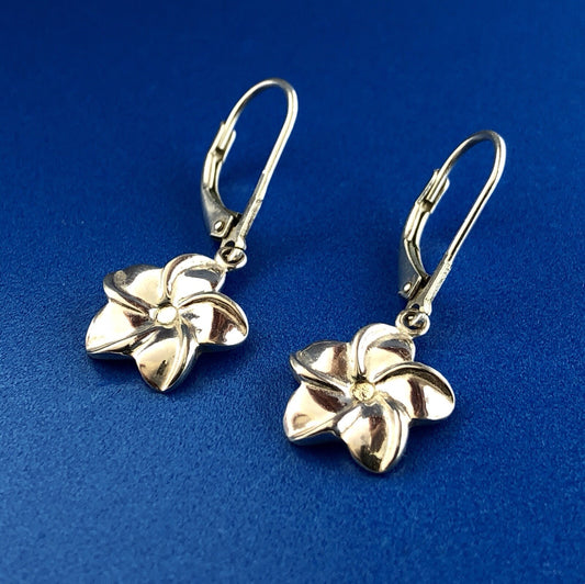 Jacmel Mauritius JCM Sterling Silver Flower Peony Plumeria Drop Dangle Earrings