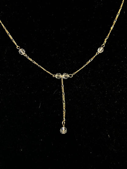 Designer LJ 14K Yellow Gold Cubic Zirconia Beaded Lariat Chain Necklace