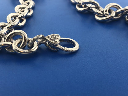 Judith Ripka JR Sterling Silver Textured Polished Rolo Link Diamonique Necklace