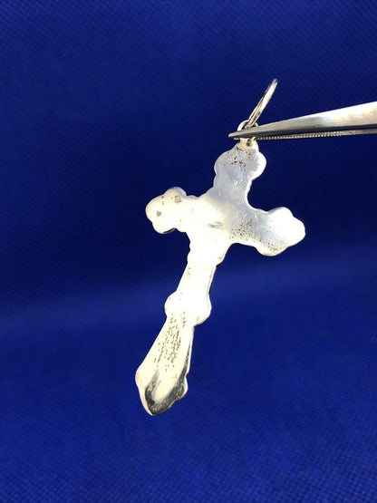 Vintage 925 Sterling Silver Religious Detailed Scroll Large Cross Pendant