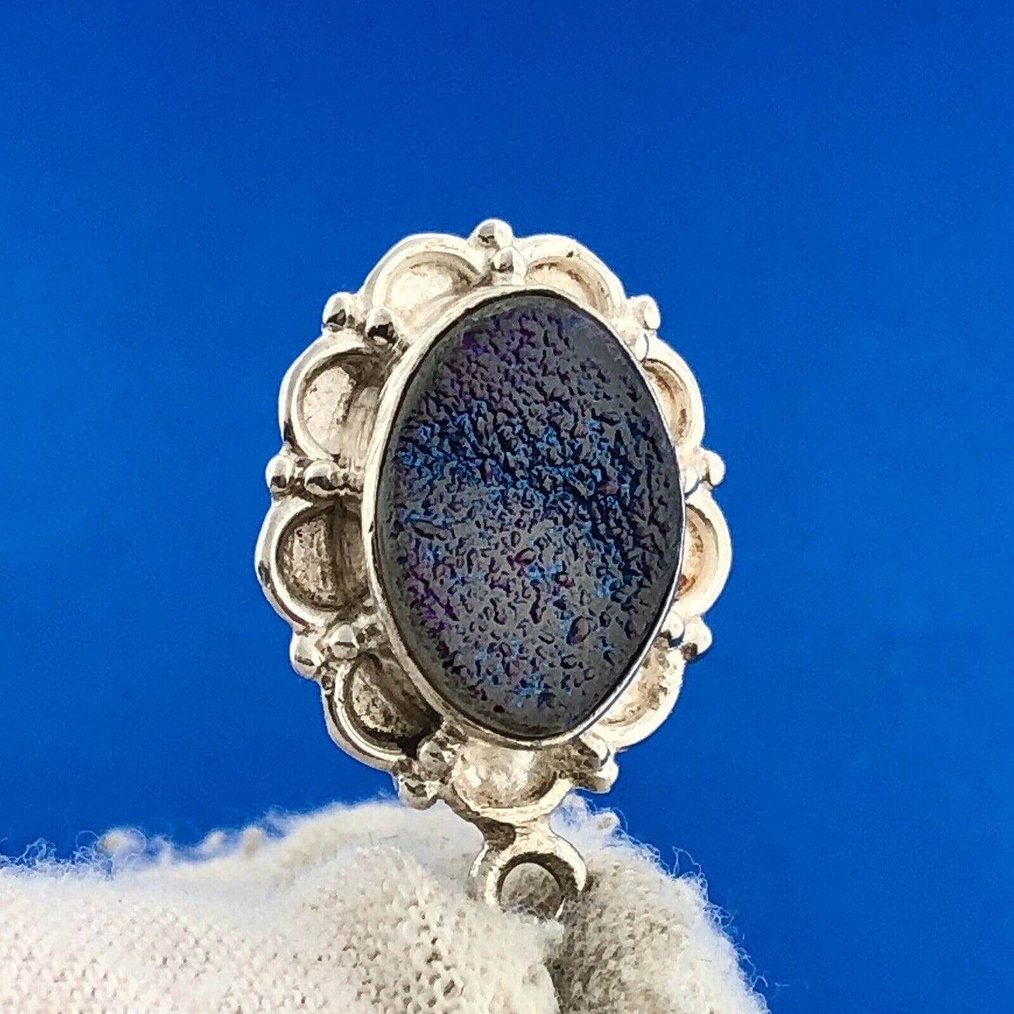 Estate 925 Sterling Silver Iridescent Purple Druzy Quartz Drop Dangle Earrings