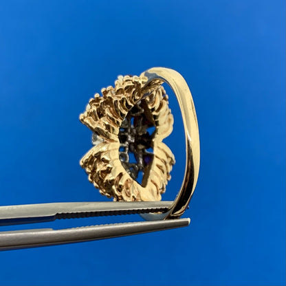 14K Yellow Gold Ruby Diamond Butterfly Cluster Statement Cocktail Ring