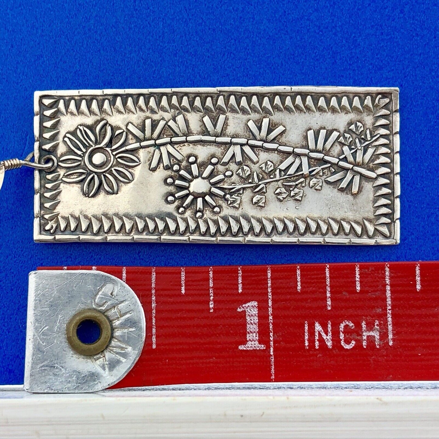 Artisan Brandon 925 Sterling Silver Floral Design Rectangle Drop Dangle Earrings