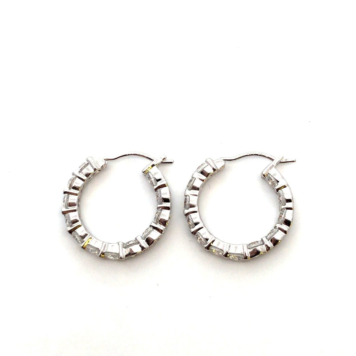 Designer 925 Sterling Silver Round Cubic Zirconia In Out Small Hoop Earrings