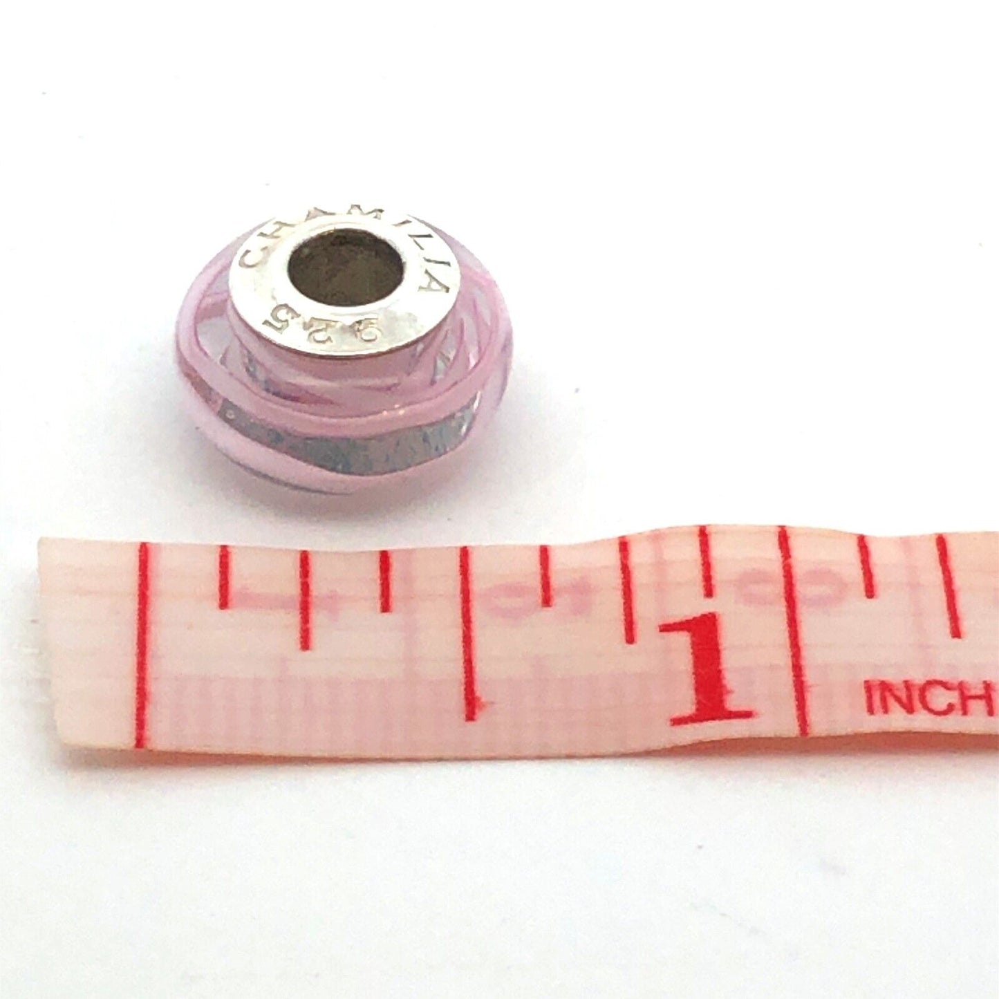 Designer Chamilia Sterling Silver Pink Swirl Murano Glass Slide Bracelet Charm