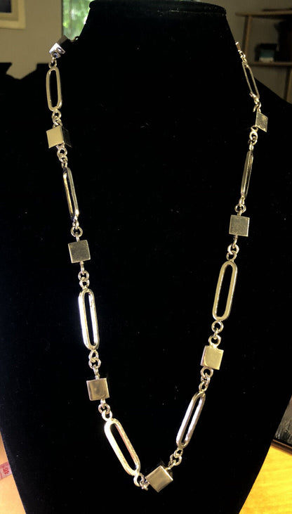 Estate Taxco TR-167 925 Sterling Silver Paper Clip Chain Statement Necklace