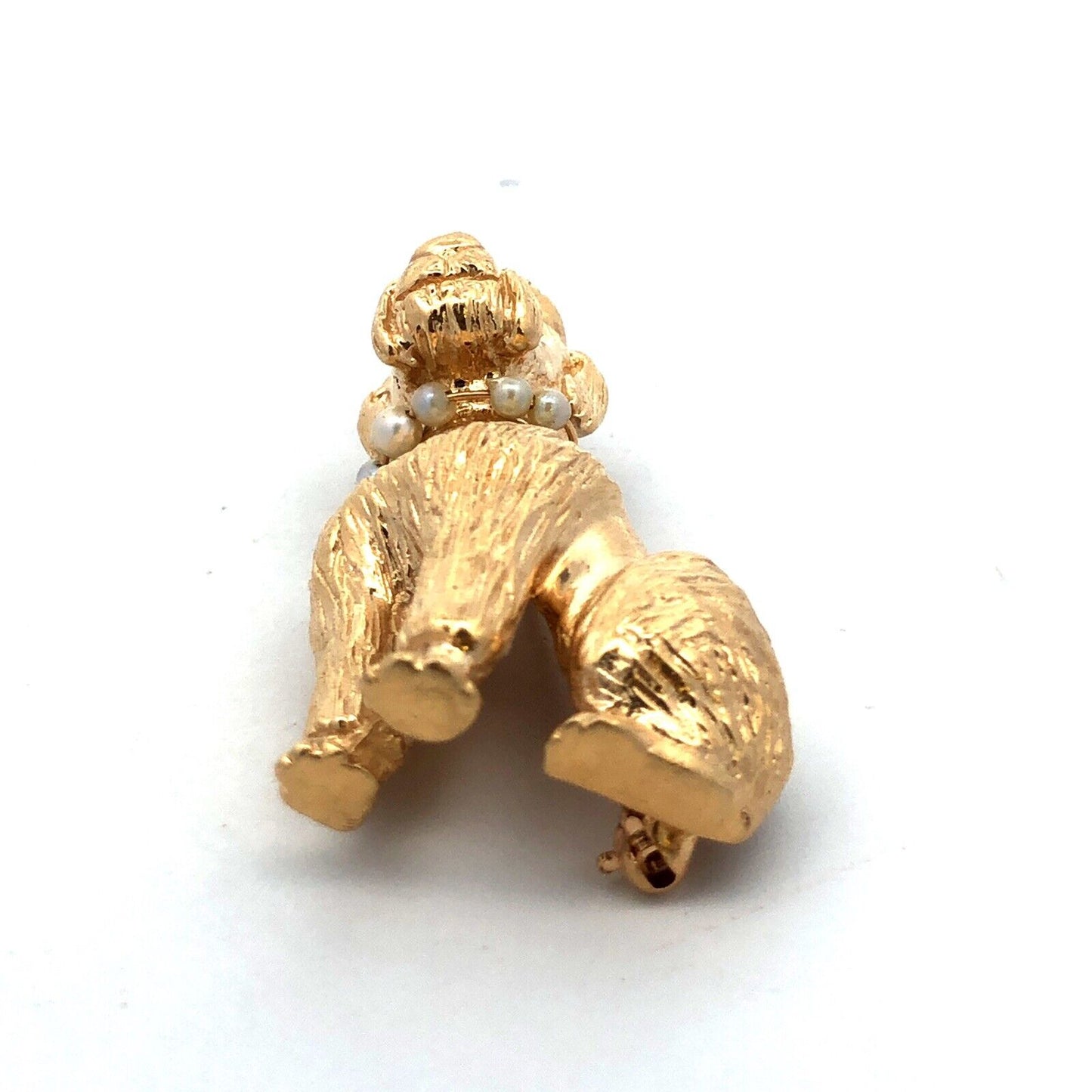 Vintage Designer 14K Yellow Gold Sapphire Seed Pearl Poodle Pin Pendant