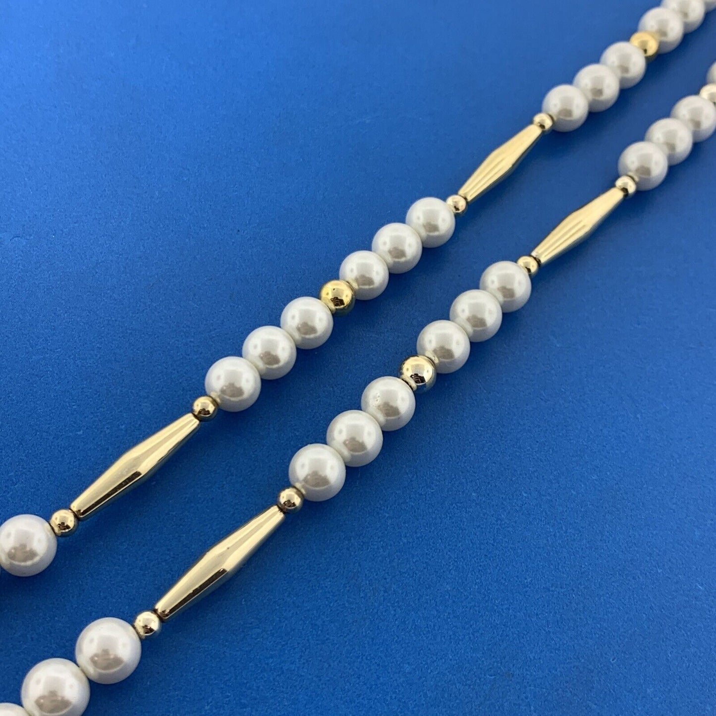 Ralph Lauren Two Tone Faux Pearl Metal Cylinder Statement Toggle Necklace