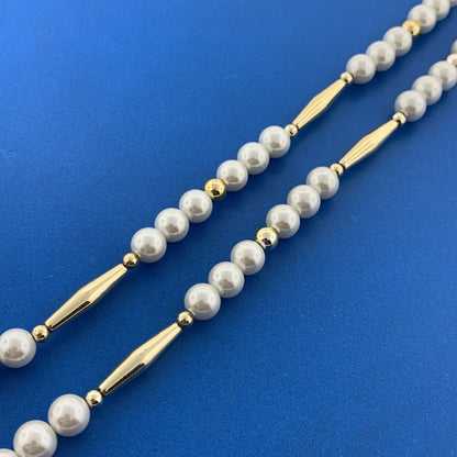 Ralph Lauren Two Tone Faux Pearl Metal Cylinder Statement Toggle Necklace