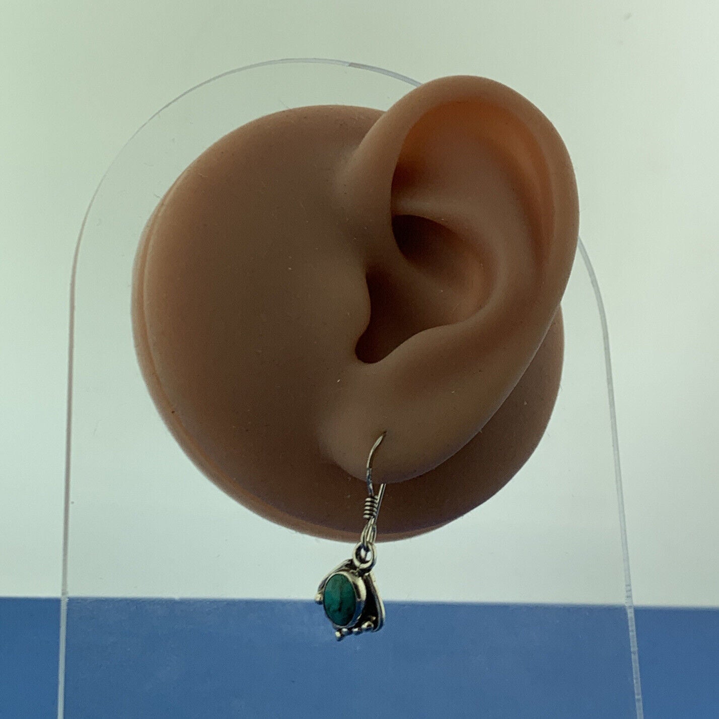 Vintage 925 Sterling Silver Turquoise Cabochon Bead Work Drop Dangle Earrings