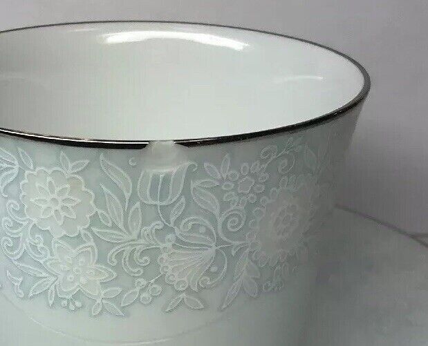 Retired Noritake Ravel Pattern White Flowers w/Blue Silver Trim Cup/Saucer Set