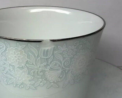 Retired Noritake Ravel Pattern White Flowers w/Blue Silver Trim Cup/Saucer Set