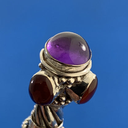 Designer 925 Sterling Silver Amethyst Carnelian Cabochon Drop Dangle Pendant