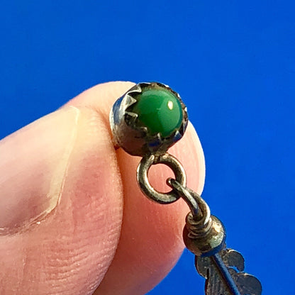 Artisan 925 Sterling Silver Green Onyx Feather Sun Catcher Drop Dangle Earrings
