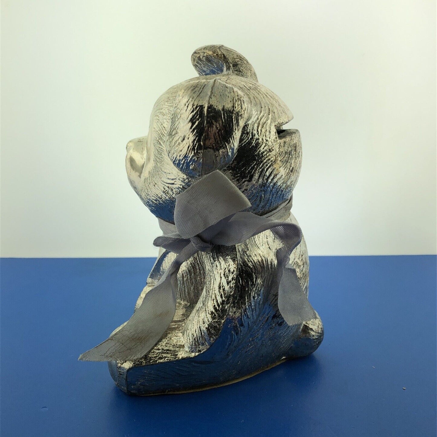 Vintage Silverplate Teddy Bear Love Lasts Blue Ribbon Money Coin Bank