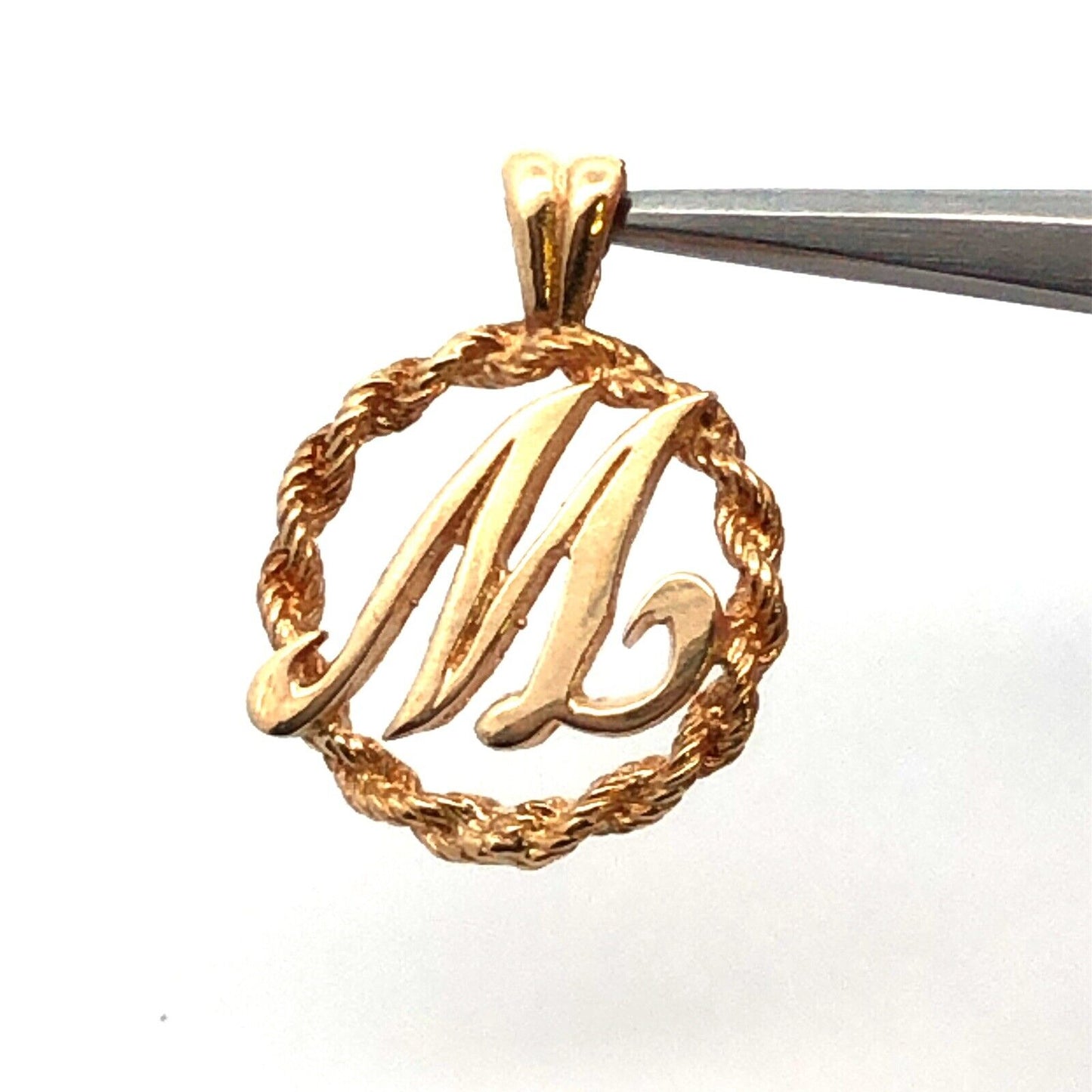 Designer 10K Yellow Gold Letter Initial M Round Pendant