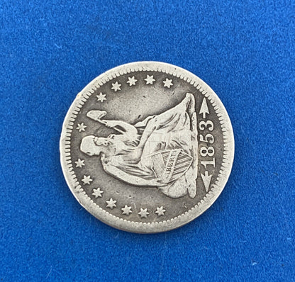 1853 25c Arrows & Rays Seated Liberty Quarter 90% Silver Rare Date Type Coin