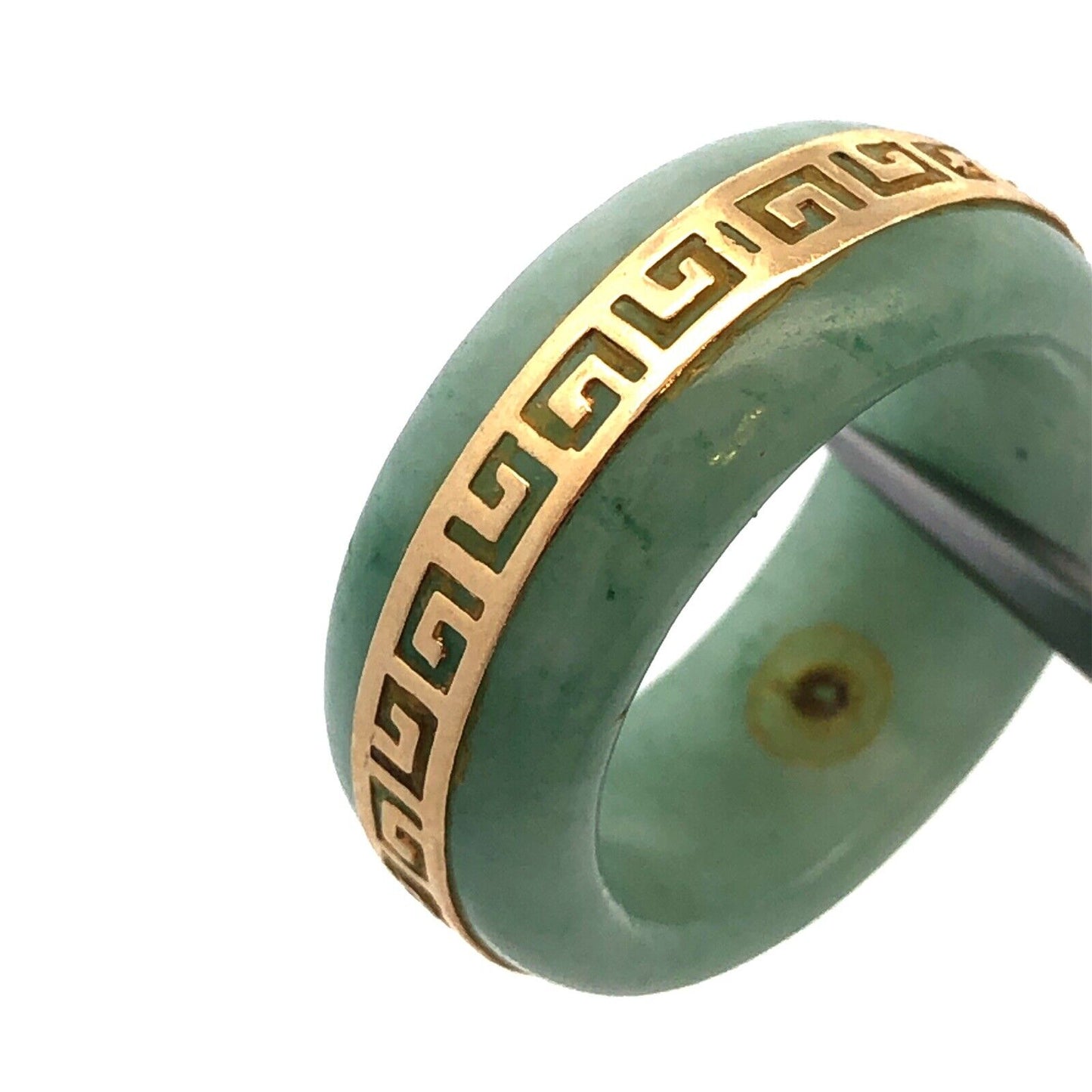 Vintage 14K Yellow Gold Green Jade Gemstone Chunky Stacking Wedding Band Ring