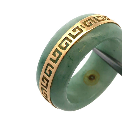 Vintage 14K Yellow Gold Green Jade Gemstone Chunky Stacking Wedding Band Ring