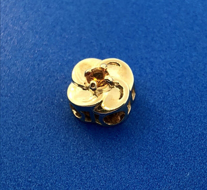 Designer DDH 10K Yellow Gold Citrine Flower November Slide Bracelet Charm