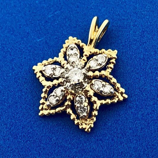 Charming 14K Yellow Gold Diamond Snowflake Star Fish Sand Dollar Charm Pendant