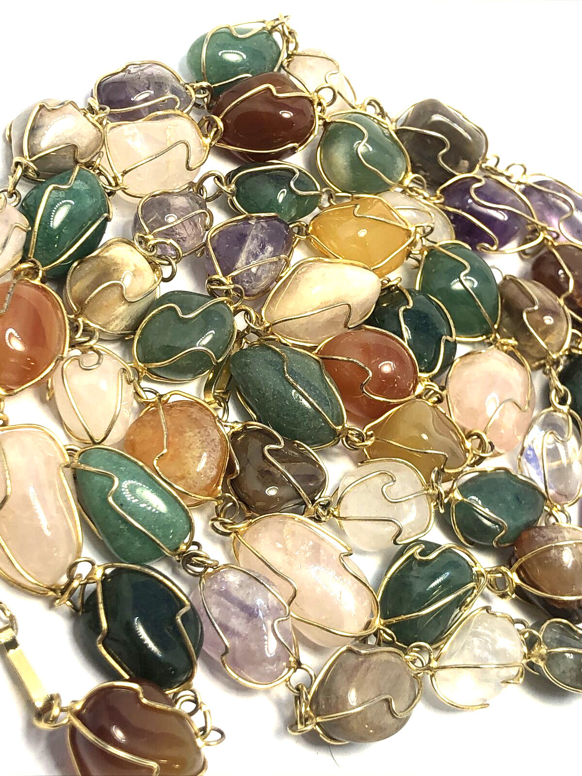 Artisan Gold Tone Wire Wrapped Semi Precious Multi Gemstone Lot Of 2 Necklaces