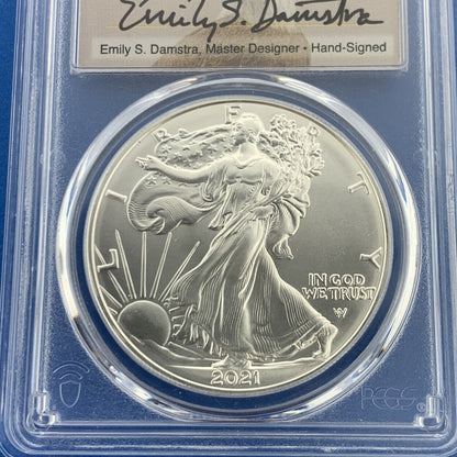 2021 Silver Eagle 999 Fine Silver PCGS MS 70 Type 2 First Strike Emily Damastra