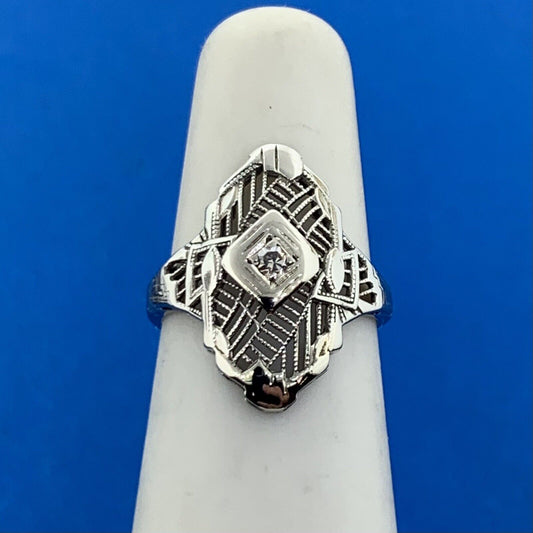 Vintage Cherie 14K White Gold Diamond Filigree Cocktail Ring