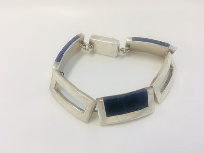 Vintage Taxco Mexico Sterling Silver 925 Lapis Lazuli Modernist Panel Bracelet