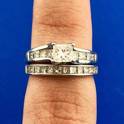 Stunning Platinum 950 Princess Diamond Engagement Ring Wedding Band Set