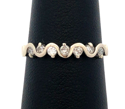 Designer KCO 14K White Gold Round Diamond Wave Wedding Anniversary Band Ring