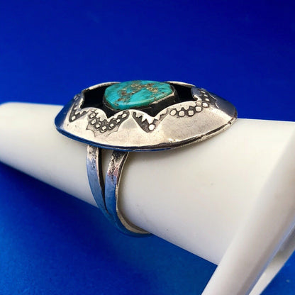 Vintage Native American 925 Sterling Silver Turquoise Concho Statement Ring