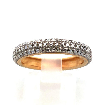 Designer R 925 Sterling Silver Vermeil Two Tone Diamond Textured Band Ring